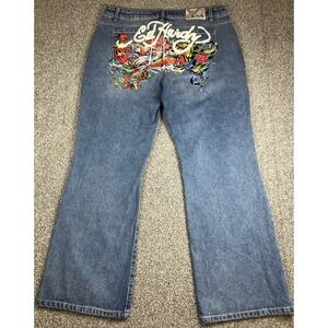 Ed Hardy Women's Baggy Jeans NWOT Size 34 Snake Koi Tatoo Style Back Design